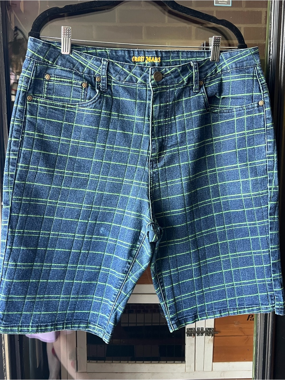 Women’s  vintage Crest Jeans Blue Plaid Denim Shorts size 20